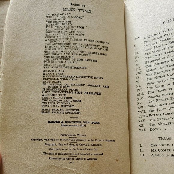 1922 BOOK PUDD'NHEAD WILSON & THOSE EXTRAORDINARY TWINS BY MARK TWAIN, Harper - Picture 8 of 12